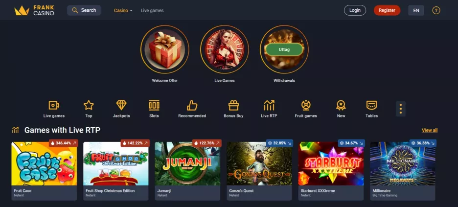 Frank Casino – 180% tot €450 + 235 Free Spins welkomstbonus voor Nederlandse spelers
